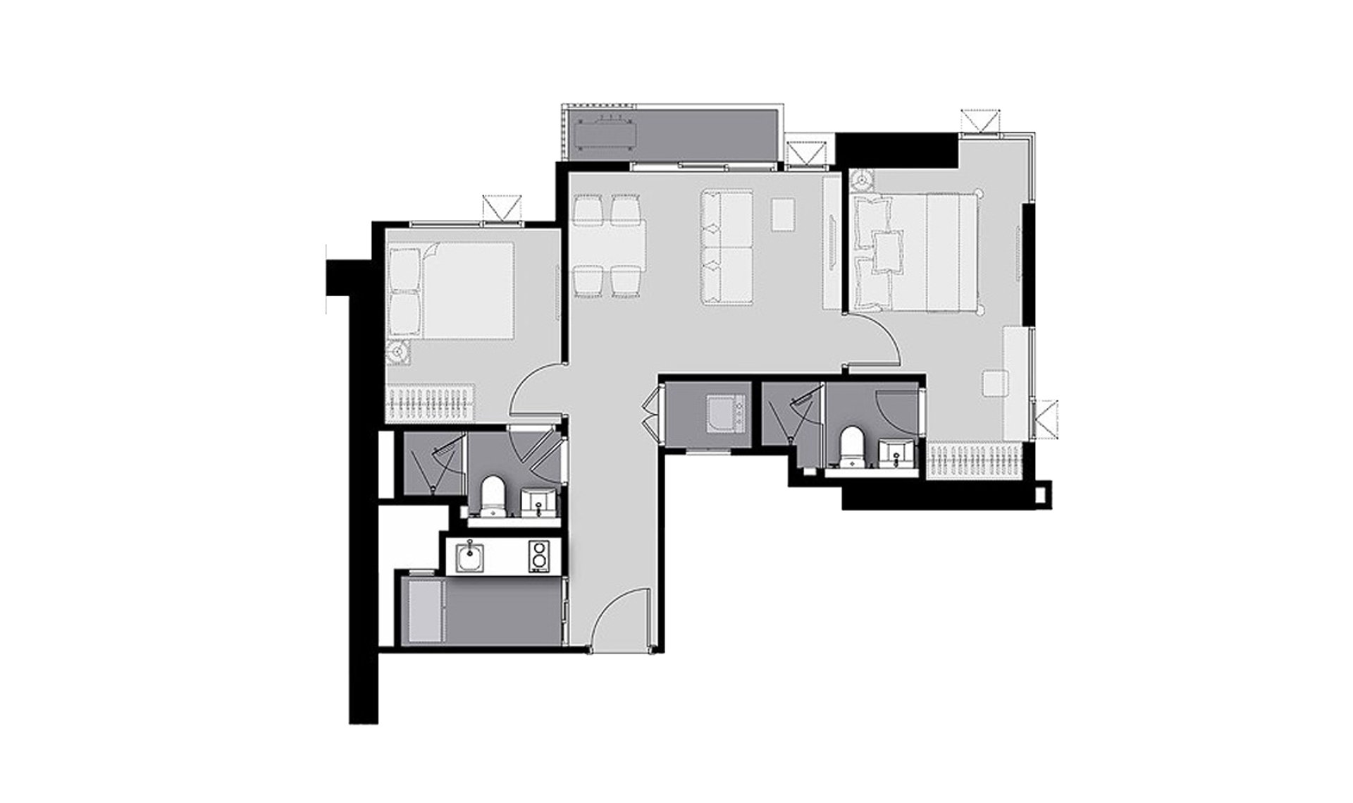 Планировка кондомониума 2 спальни в ЖК Life Sathorn Sierra
 № 11023
