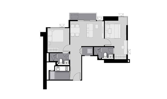 Планировка кондомониума 2 спальни в ЖК Life Sathorn Sierra
 № 11023 (2D)