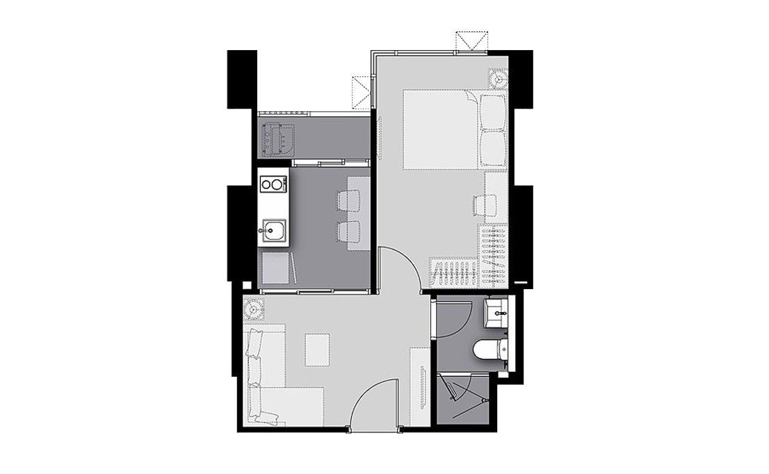 Condominium floor plan, 1 bedroom in Life Sathorn Sierra
 No. 11022