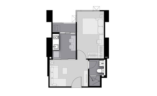 Condominium floor plan, 1 bedroom in Life Sathorn Sierra
 No. 11022 (2D)